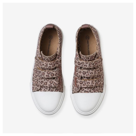 Kinder Stoff-Sneakers mit Leoprint und Klett - beige bedruckt